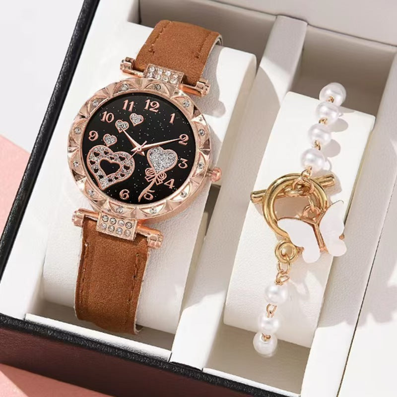 Fashion Crystal Love Butterfly Bracelet Quartz Watch Set