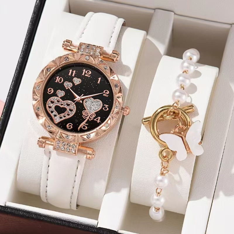 Fashion Crystal Love Butterfly Bracelet Quartz Watch Set