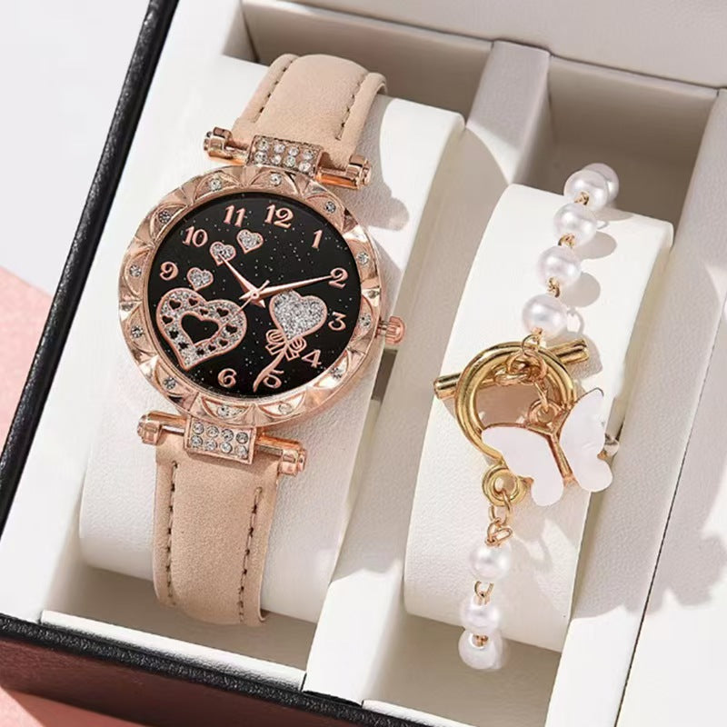 Fashion Crystal Love Butterfly Bracelet Quartz Watch Set