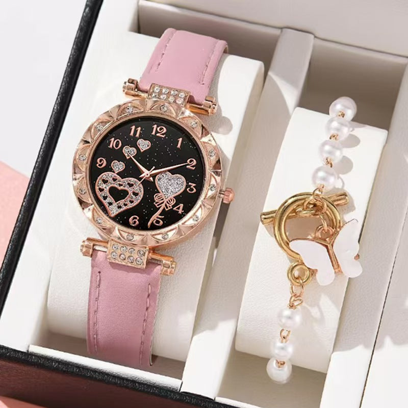 Fashion Crystal Love Butterfly Bracelet Quartz Watch Set