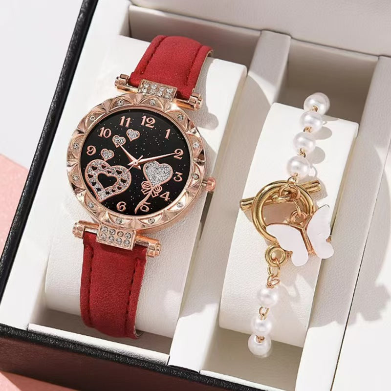 Fashion Crystal Love Butterfly Bracelet Quartz Watch Set