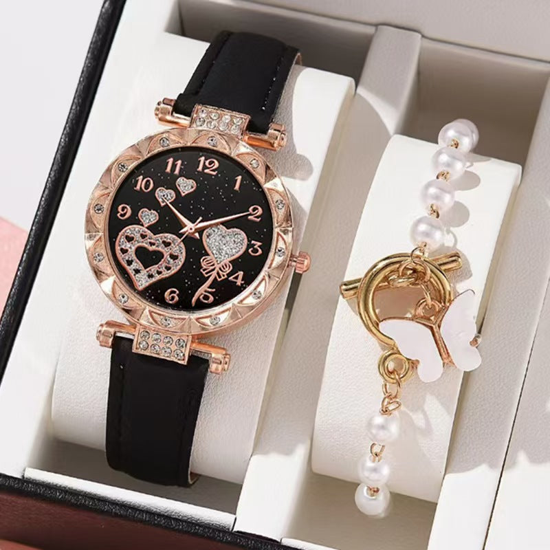 Fashion Crystal Love Butterfly Bracelet Quartz Watch Set